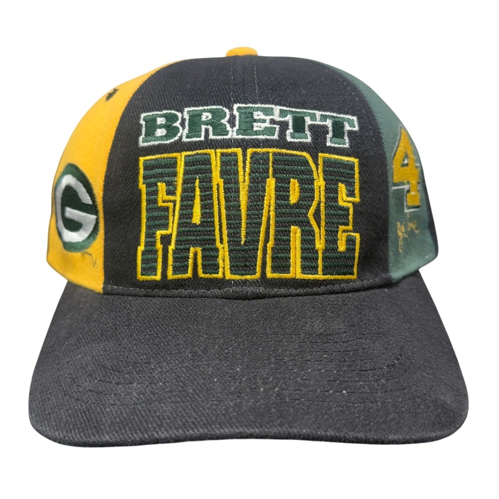 Drew Pearson Brett Favre Hat Mens OSFA Black Green Gold Packers Snapback Vintage